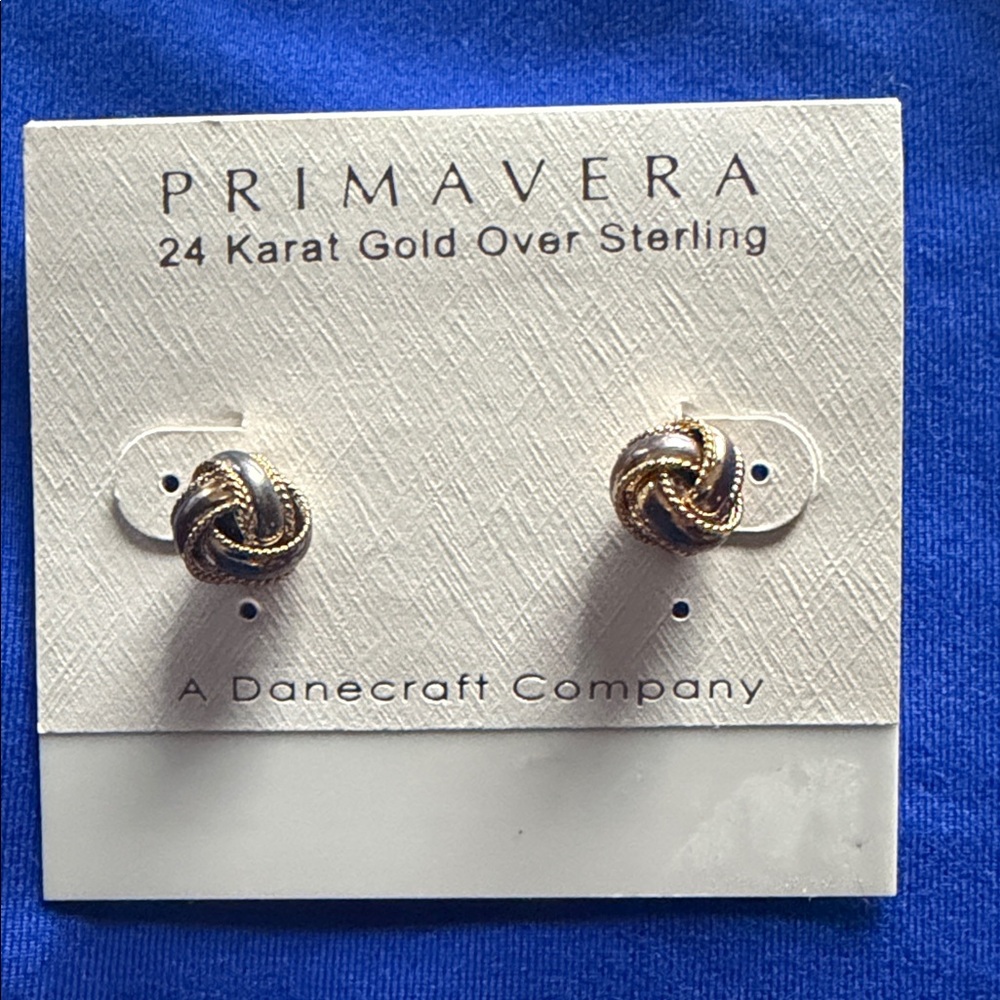 Primavera 24k Gold Over Silver Two Tone Love Knot Earrings